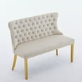 thumbnail image 4 of Velvet Double Dining Loveseat Bench, Kitchen and Dining Seating, 2-Seat Tufted Bench with Handmade Buttons, Wing Back Design, Gold-Plated Steel Legs, Mid Century Modern Style, Single Pack, Beige, 4 of 9