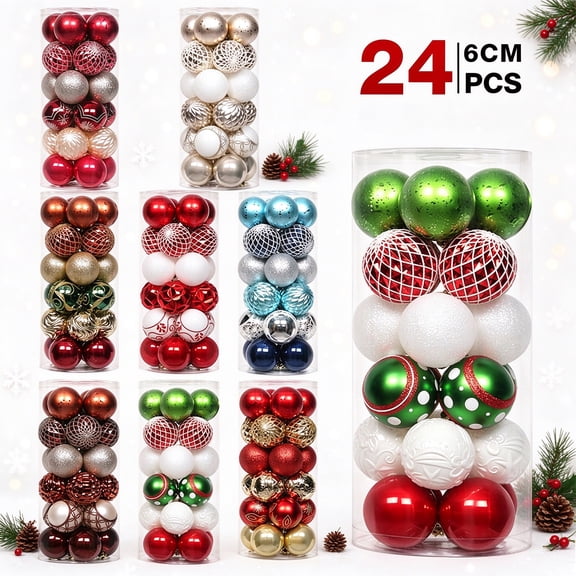 PALIFEUR 24PCS Christmas Ornaments Set, Shatterproof Christmas Ball Ornaments, Glitter Baubles Hanging Balls Decorations for Xmas Tree Holiday Party