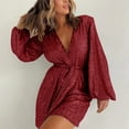 thumbnail image 3 of REALiKUN Women V Neck Sparkly Sequin Romper Club Party Long Sleeve Shorts Jumpsuit Glitters Ruffle One Piece Shinny Outfit, 3 of 6