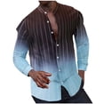 thumbnail image 2 of Blusa y camisa de manga larga con cuello alto para hombre, estilo informal, a rayas, con cuello alto, tipo cárdigan, camisa con botones, blusa de poliéster para hombre, 2 of 9