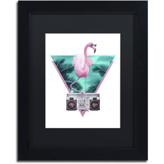 Trademark Fine Art 'Miami Flamingo' Canvas Art by Robert Farkas, Black Matte, Black Frame