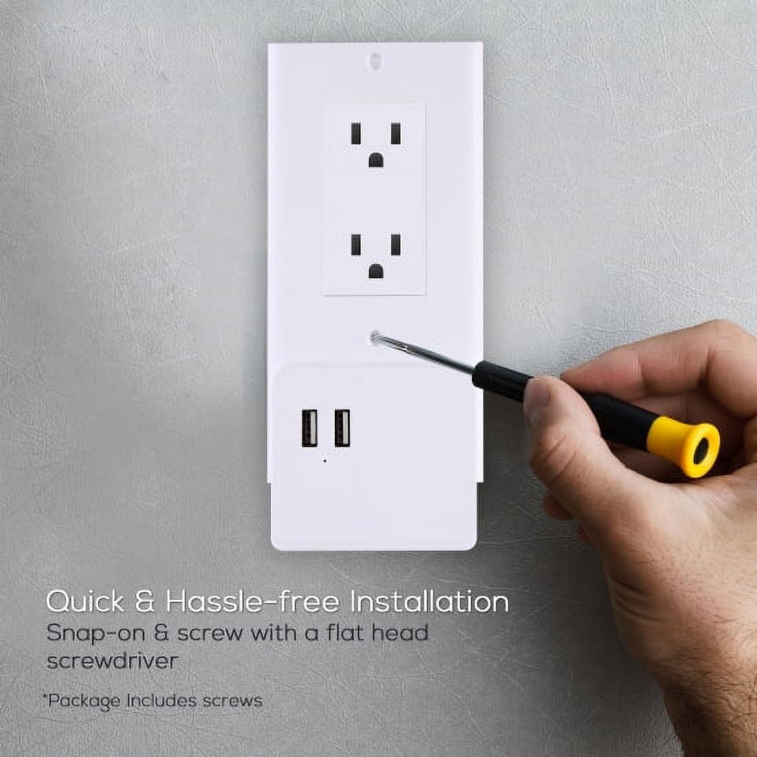 Pyle Wall Mount Power Outlet Socket Cover W/ Two 2.1 Amp Fast Charging Dual USB Charger Port, White