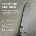 thumbnail image 2 of Shun Dual Core 8" Kiritsuke Knife, Handcrafted Japanese Kitchen Knife for Professional and Home Chefs, VG10 and VG2 Damascus Steel Blade, Pakkawood Handle, 2 of 7