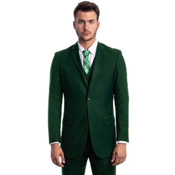 Men's Demantie Suits Hunter Green Suit With Vested Style Size 56 Regular