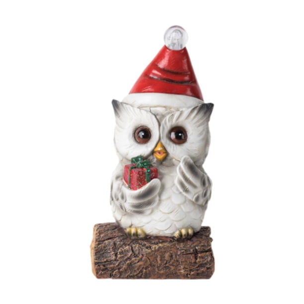 Escultura de búho navideña con luz, adorno de búho sólido y encantador para cocina y dormitorio. Caja de regalo