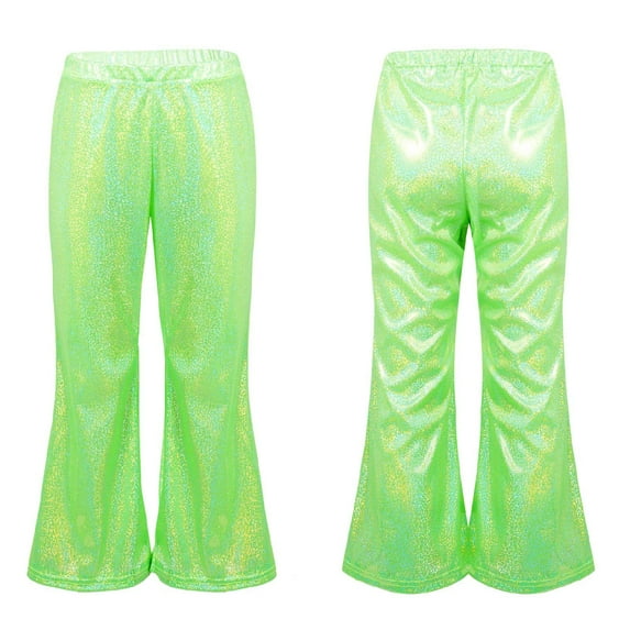 DPOIS Unisex Kids Stage Shiny Metallic Bell-bottom Cropped Pants