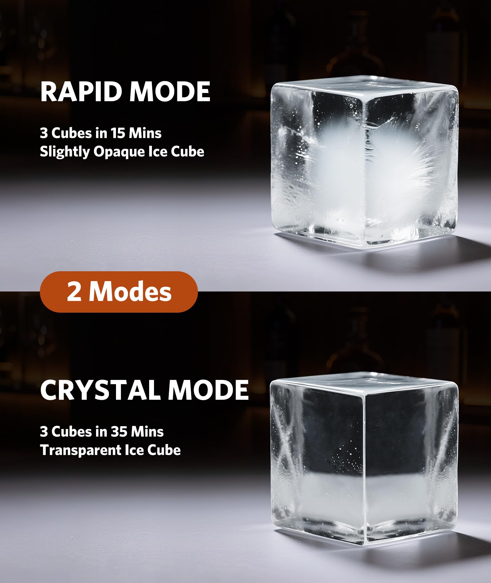 FREE VILLAGE Ice Makers Countertop Machine—Makes 3 Large1.6" Clear Ice Cubes in 15 Mins,24h Timer,Self-Cleaning Ice Maker with 5 Ice Cube Sizes for Cocktails,Whiskey & Bourbon