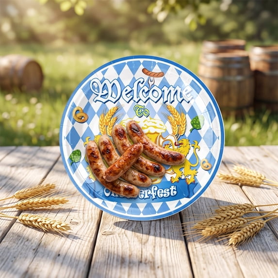 Fmbmuo Oktoberfest Themed Checkered Party Decorations Hanging Banners And Disposable Paper Plates