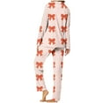 thumbnail image 4 of Hyknon Womens Pajama Sets Home Fashion Cute Bow Printed Soft Comfortable Two Piece Set Daily Home Wear Long Sleeve Turndown Collar Tops with Pajama Pants, 4 of 5
