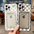 thumbnail image 2 of Transparent Card Slot Case For iPhone 13 14 15 16 11 12 Pro Max XR XS SE 7 8 Plus Grid Pattern Soft Pocket Holder Wallet Cover tzw, 2 of 7