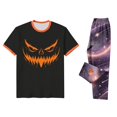 thumbnail image 6 of Halloween Themed Family Sleepwear Short Sleeve Spooky Face Top Galaxy Bat Print Long Pants Matching Pajamas, 6 of 6
