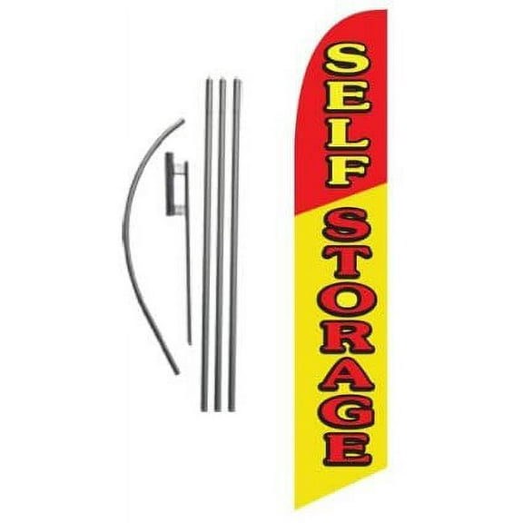 Self Storage Advertising Feather Banner Swooper Flag Sign with Flag Pole Kit and Ground Stake