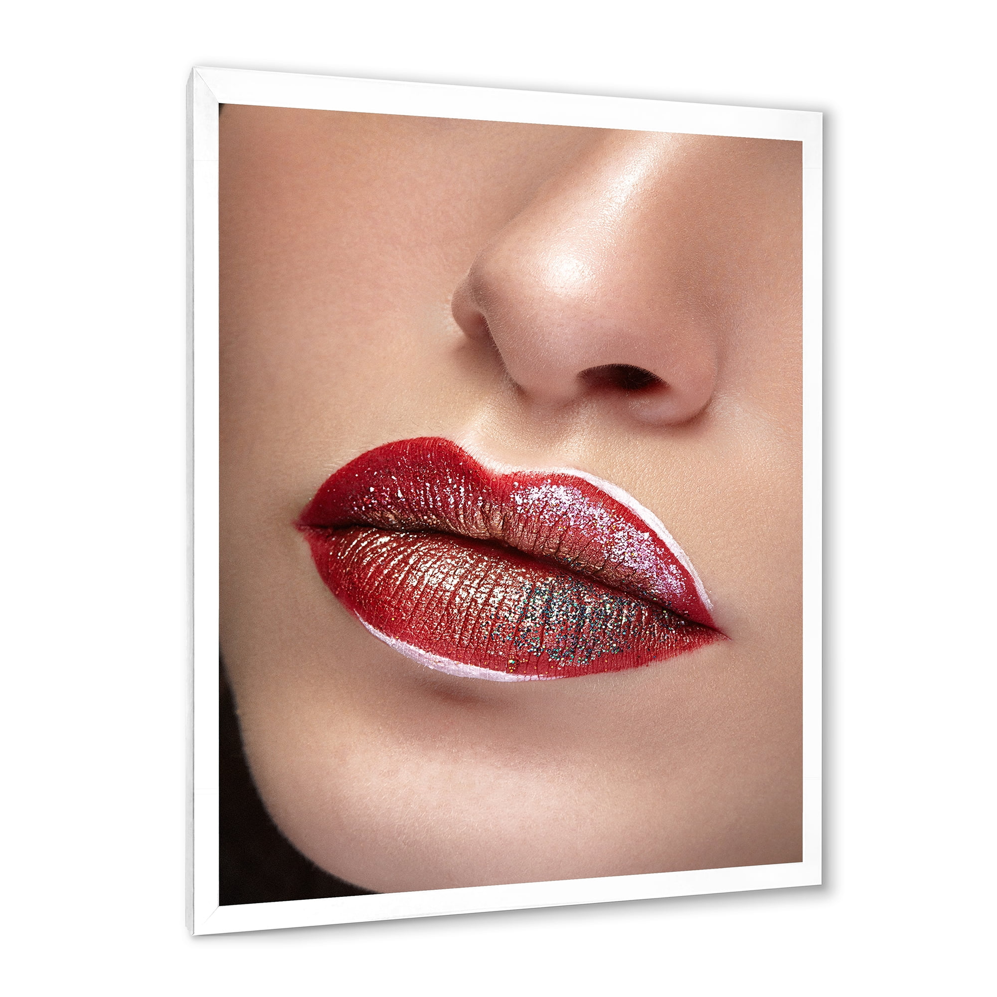 Designart 'Close Up Lips With Professional Lipstick and Make Up' Modern Framed Art Print