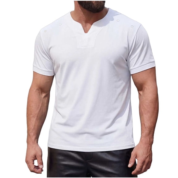 Zekutng Mens T-Shirts Solid-Color V-Neck Pullover Short-Sleeve Shirt,Sizes S-3XL