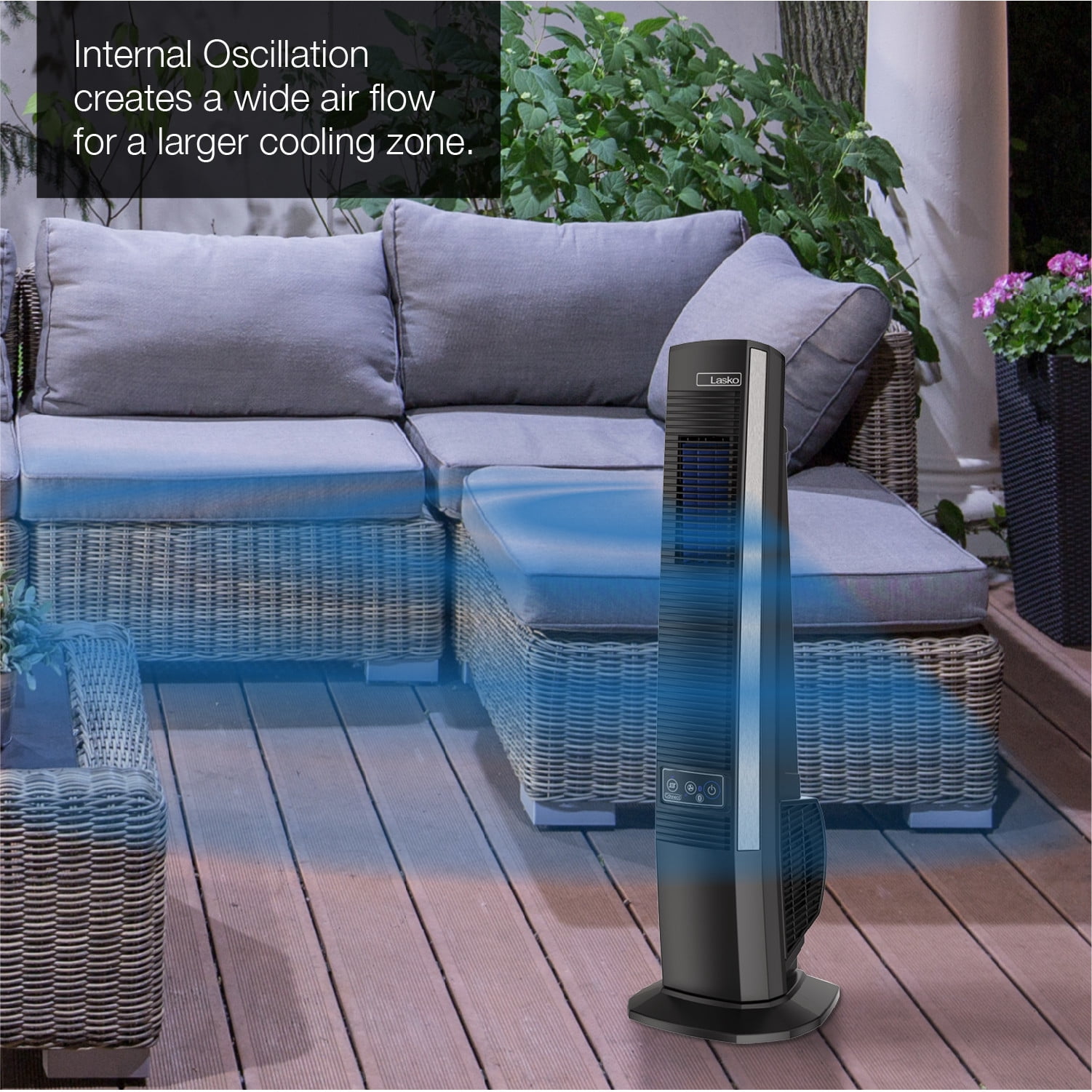 Lasko 42" 4-Speed Outdoor Living Tower Fan for Decks and Patios, Black, YF200