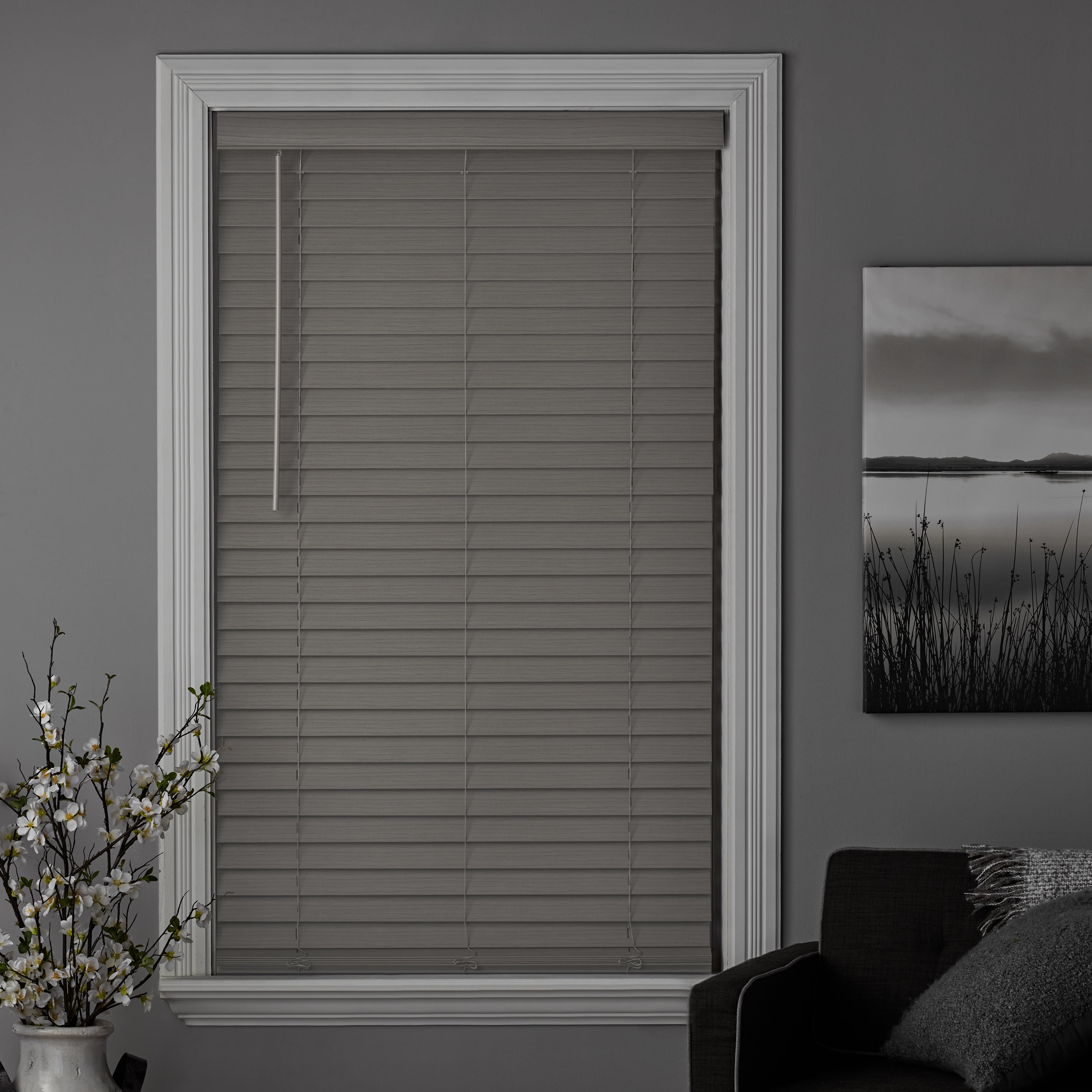 2 Inch Gray Faux Wood Windows Blinds Cordless Horizontal Multiple Sizes