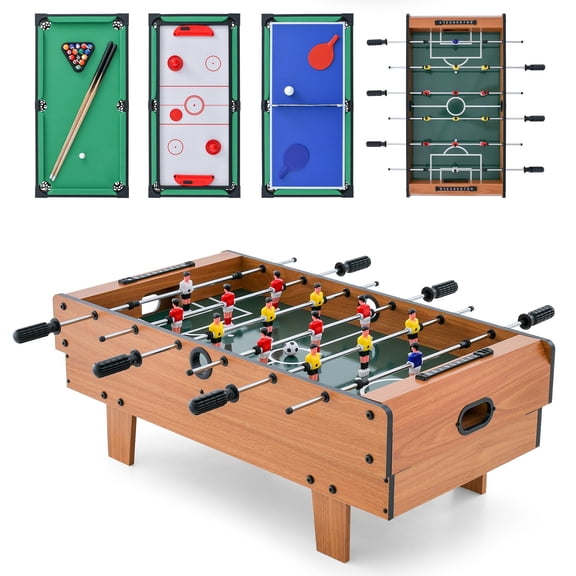 ELLEGNT 4 in 1 Game Table Set for Kids and Adults with Foosball, Billiards, Table Tennis, Hockey, Brown