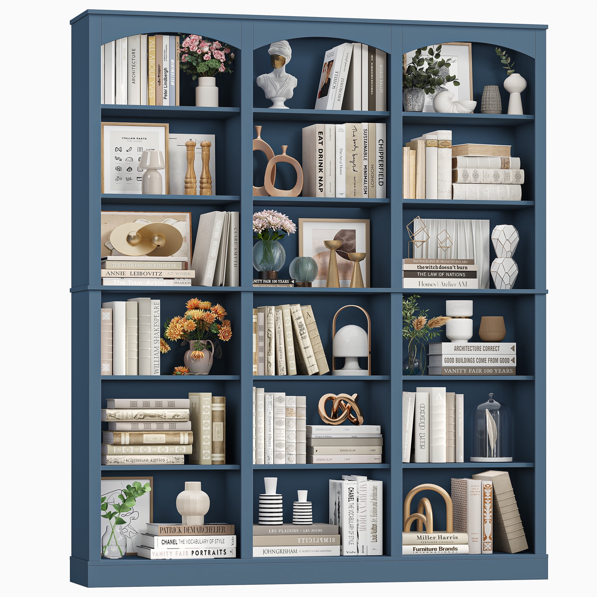 Homfa 18-Cube Bookcase and Bookshelves, 71.2" Triple Width 6-Tier Freestanding Arch Library Cabinet for Home Office Living Room, Blue