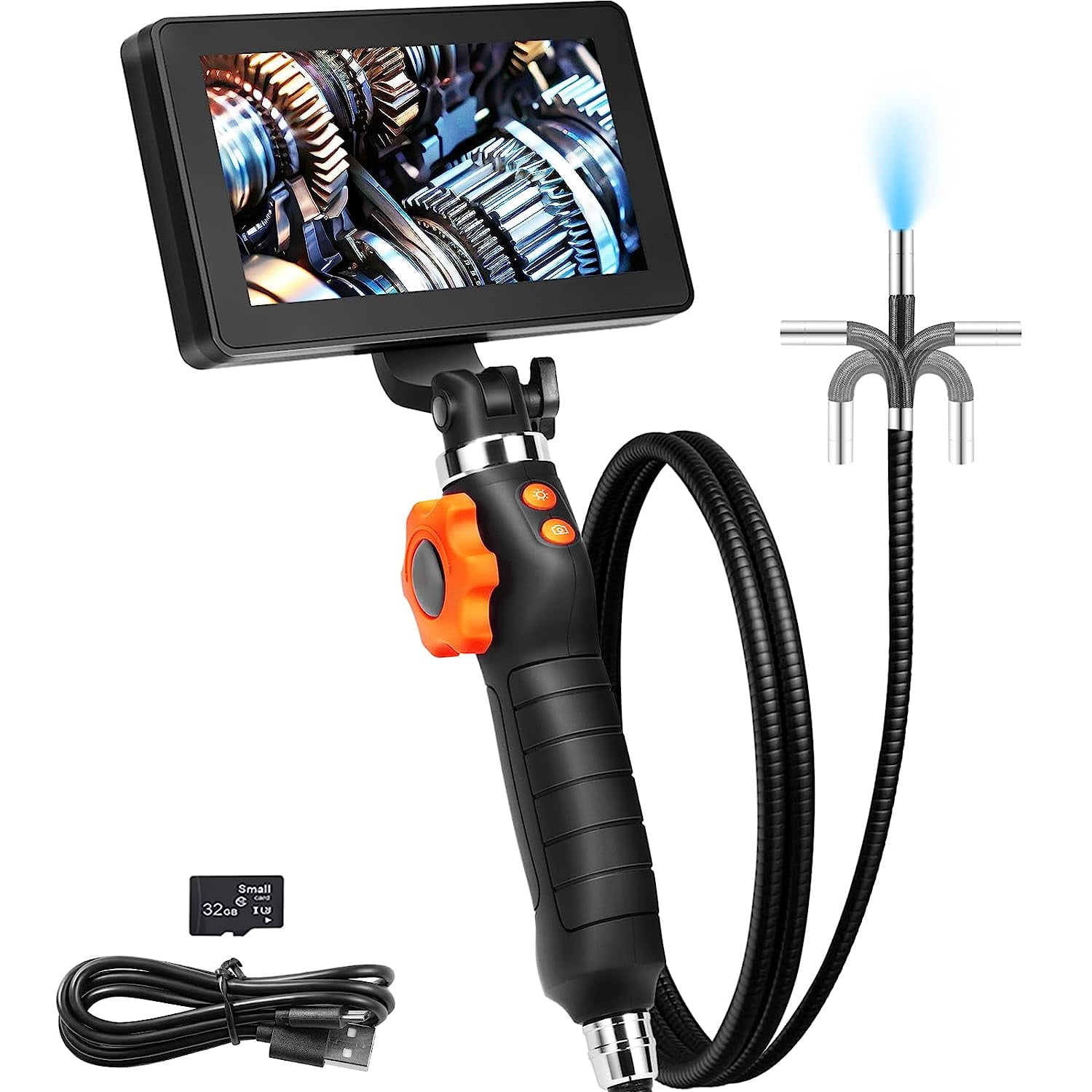 KFFKFF Adaptable Inspection Camera, Bi-directional Endoscope featuring 6.4mm Thin Lens, 5-inch IPS High Definition Screen, 8X Enlargement, 8 LED Lighted Snake Camera for Vehicle Upkeep, Plumbing