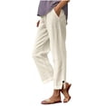 thumbnail image 6 of Yotami Women's High Waisted Linen Pants Solid Color Comfortable Pants with Pocket Straight Leg Ankle Length Pant for Summer, Beige S, 6 of 6