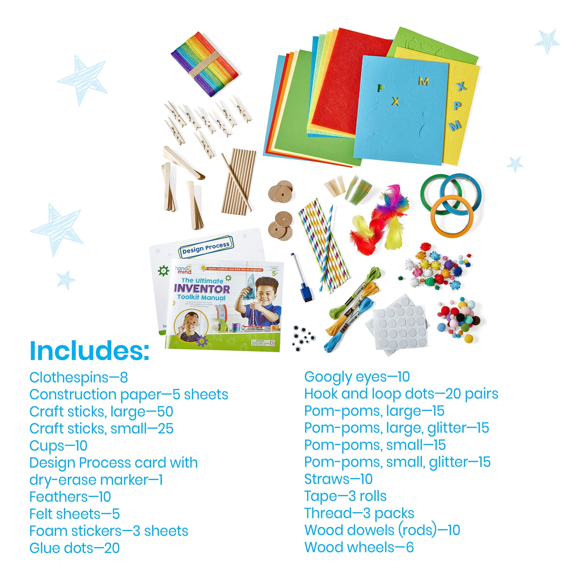 hand2mind Ultimate Inventor Toolkit, Ages 5+, 10 Building Challenges, 250 Kids Building Materials