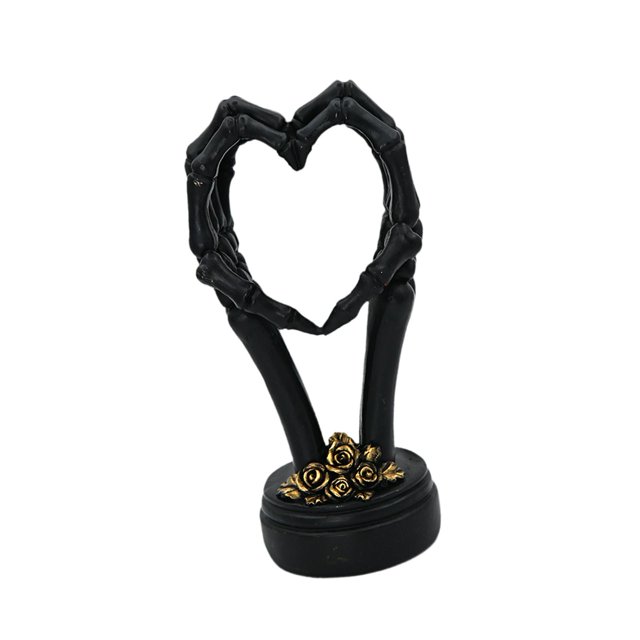 Escultura de manos de corazón de Halloween, estatua de pareja de calaveras, decoración decorativa aterradora, amor Negro