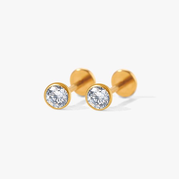 Multiple Sizes White CZ Bezeled Flatback Stud Earrings
