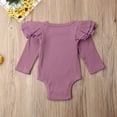 thumbnail image 2 of Franhais Baby Ribbing Knit Romper Long Sleeve Ruffle O Neck Jumpsuit Toddler Infant Solid Color One Piece Playsuit Pajamas 0-24M, 2 of 7