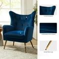 thumbnail image 3 of Velvet Armchair Wingback Home Lounge Single Sofa Upholstered Tufted Accent Chair Golden Leg Living Room Adult Navy, 3 of 7
