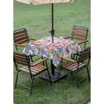 thumbnail image 4 of Outdoor Tablecloths with Umbrella Hole & Zipper, Blue Purple Gnomes 54x54 Inch Square Tablecloths, Spring Hydrangea Flower Leaf Pink Plaid Waterproof Table Cloth, Patio/Pool/Picnic Table Covers, 4 of 8