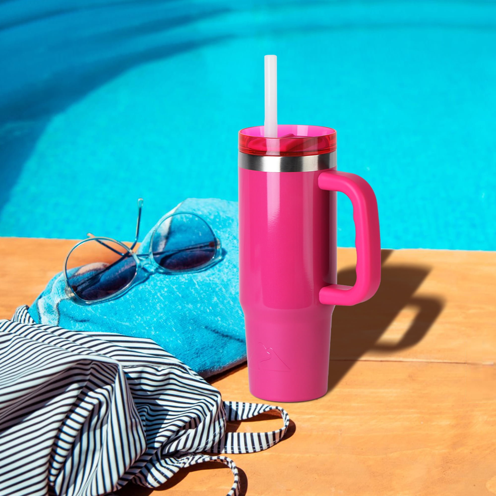Ozark Trail 30oz Insulated Stainless Steel Tumbler with Handle,SHIMMER FUSCHIA BURST