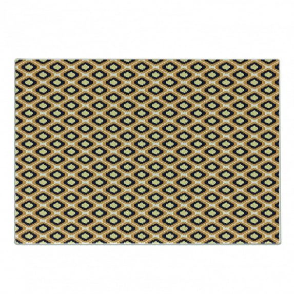 Ikat Cutting Board, Geometric Pattern with Indonesian Rhombus Shapes Image Vibrant Color Palette, Decorative Tempered Glass Cutting and Serving Board, Small Size, Orange Yellow Indigo, by Ambesonne