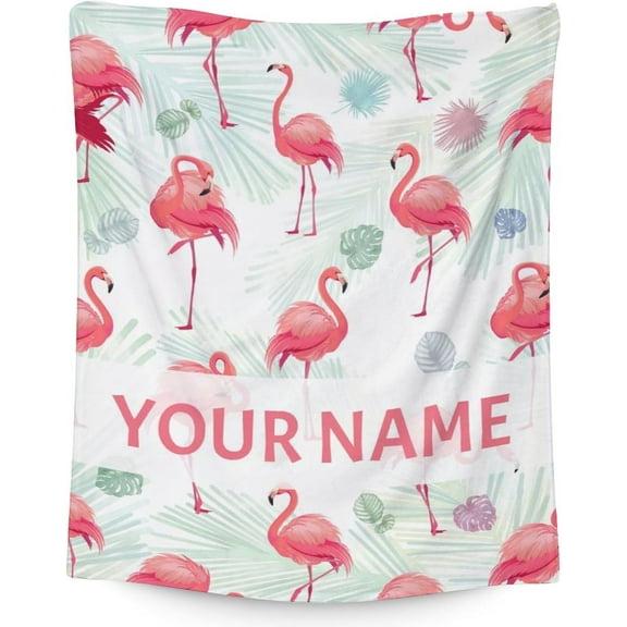 Personalized Flamingo Blanket Gifts with Name - 40x50 Inches Cute Throw Blanket for Women & Girls - Black Soft Fuzzy Blankets for Bed, Couch & Living Room