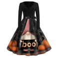 thumbnail image 2 of Women's Halloween Dress Spider 1950s Long Sleeve Cute Swing Dress Ghost Hepburn V-Neck Vintage Dresses with Belt 2XL, 2 of 5