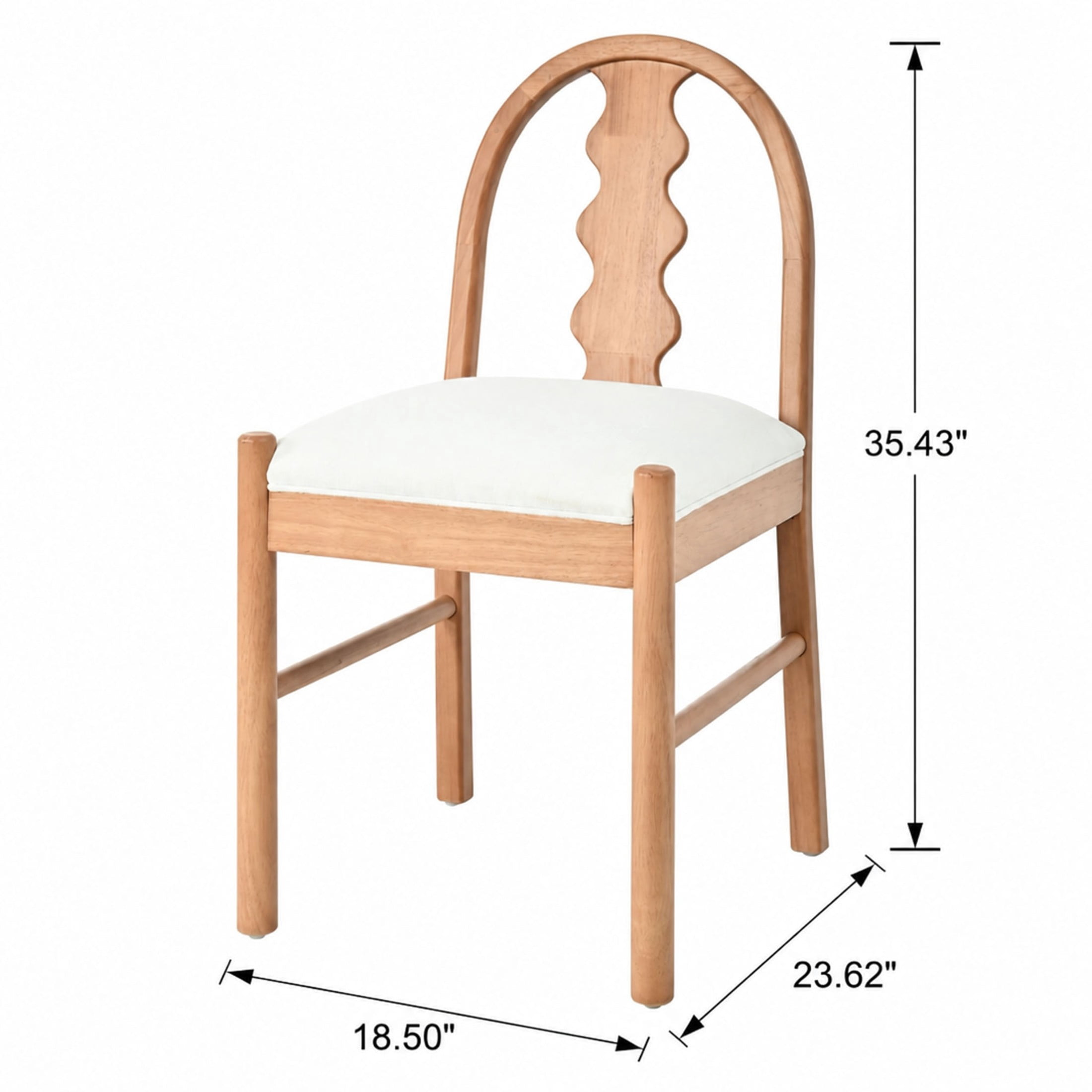 Christopher Knight Home Wood Dining Chairs with Wavy Arch Back and Upholstered Seat, Natural+White, Set of 2