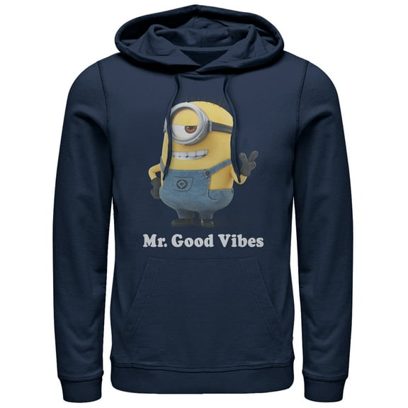 Men's Despicable Me Minion Mr. Good Vibes  Pull Over Hoodie Navy Blue X Large