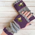 thumbnail image 3 of Dyfzdhu Fingerless Gloves for Women Warm Winter Trendy Bird Embroidery Knit Warm Fleece Outdoor Mitten Purple, 3 of 3