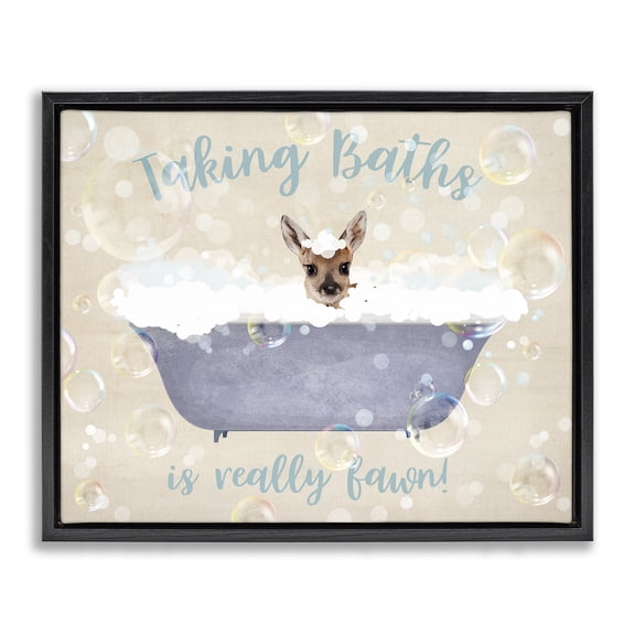 Stupell Industries Farmhouse Taking Baths Is Fawn Black Floating Frame Canvas Art, 21 x 17, by Susan Arnot