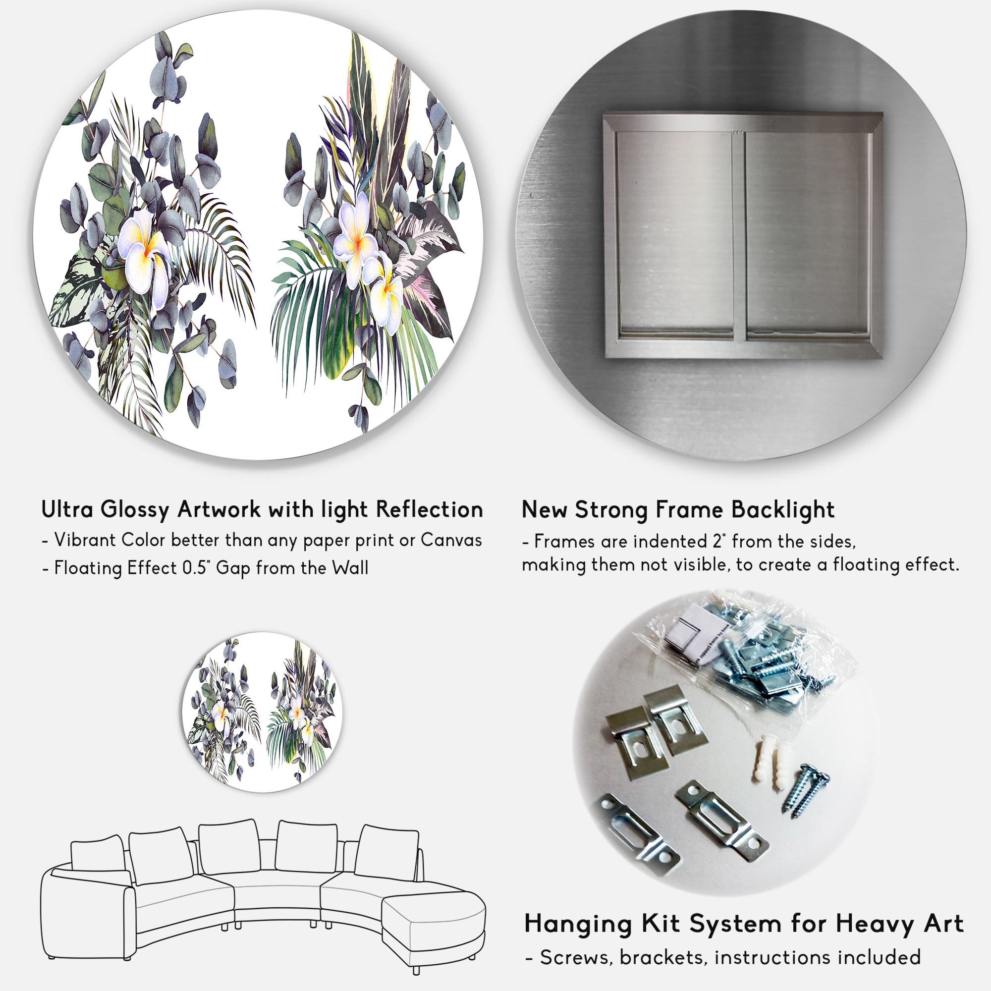 Designart 'Plumeria Frangipani Flowers With Tropical Bouquets' Traditional Circle Metal Wall Art 36x36 - Disc of 36