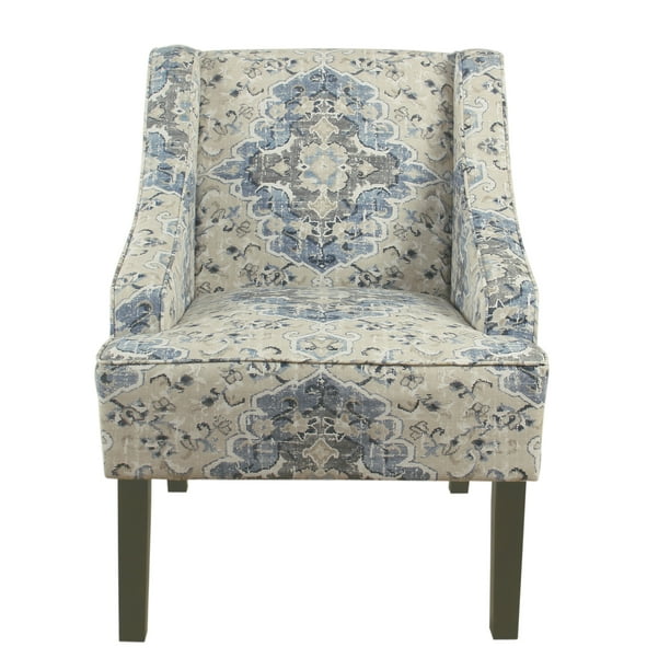 HomePop Classic Swoop Arm Accent Chair Blue and OffWhite Medallion Pattern