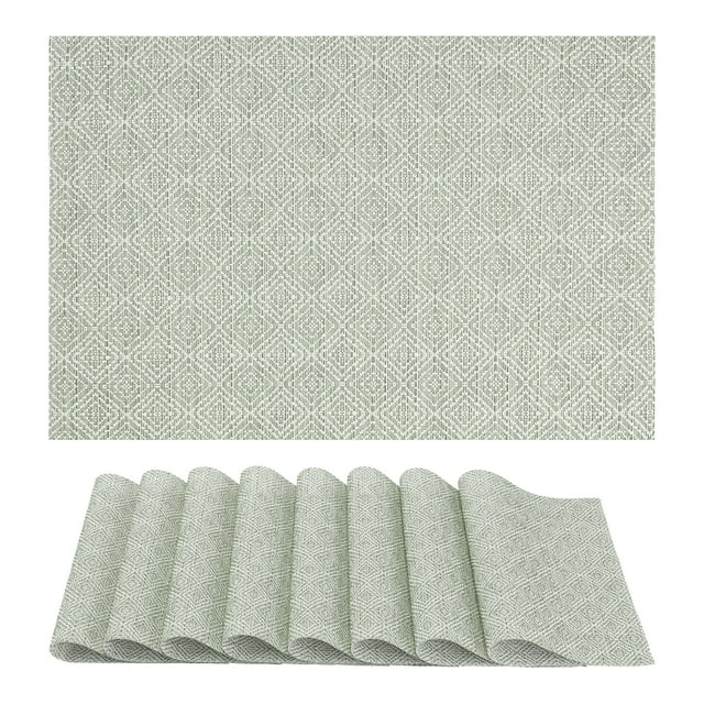 Farmhouse Placemats Set of 8 Plastic Placemats for Dining Table Decor Indoor Washable Kitchen Table Mat with Pattern Green 17.7*11.8inch