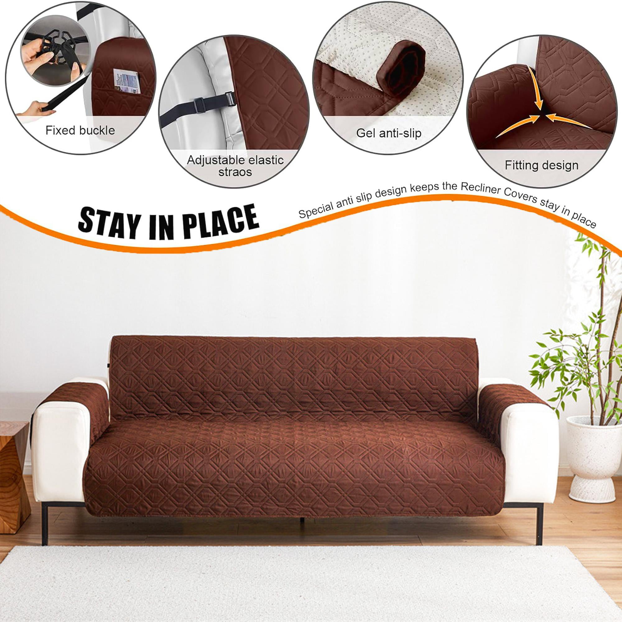 Waterproof Couch Covers 3 Cushion Couch,Non Slip 3 Seater Sofa Covers Washable,Furniture Protector with Side Pockets Elastic Straps for Dogs, Pets,Living Room(Brown,3 Seater Sofa)