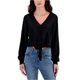 thumbnail image 1 of Self E Womens Lace Trimmed V Neck Peasant Blouse, black, Juniors, L, 1 of 1