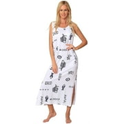 Ingear Cotton Dress Long Casual Beach Summer Tank Print Cover Up White/Navy LG
