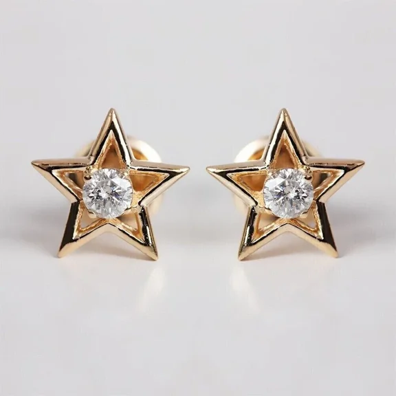1Ct Round Cut Simulated Diamond Solitaire Star Shape Women's Stud 925 Silver Earrings 14K Yellow Gold Plated