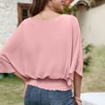 thumbnail image 7 of Lenpel Women's Chiffon Blouses Bell 3/4 Length Sleeve Boat Neck Business Casual Work Tops Loose Tunic Shirts(Pink,X-Large), 7 of 7