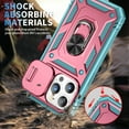 thumbnail image 4 of Military Grade Drop Impact for iPhone 15 Pro Max Camera Lens Slide Protection Case 360 Metal Rotating Ring Kickstand Holder Armor Shockproof Case For iPhone 15 Pro Max, Green+Pink, 4 of 11