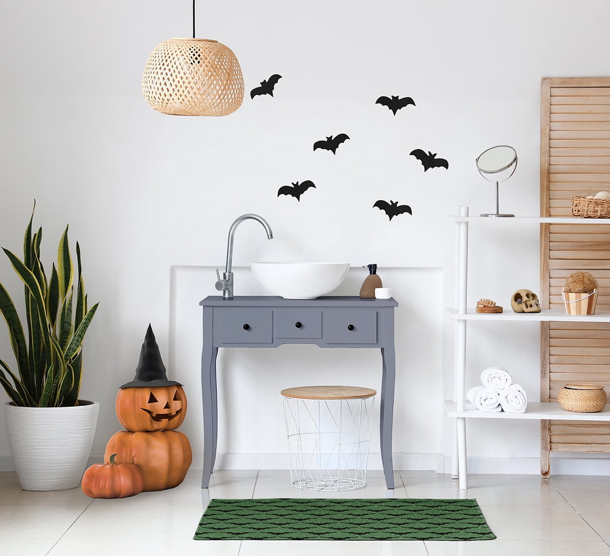 Simply Daisy Bat Colony Sage Halloween Chenille Area Rug, 2' x 3'