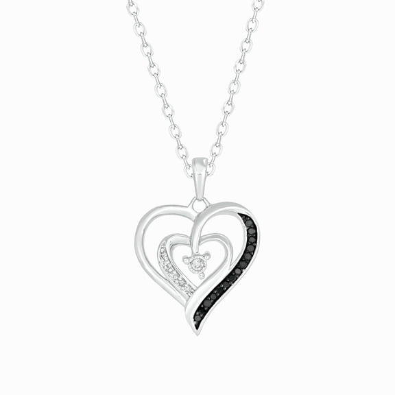 Cali Trove Intertwined Heart Diamond Pendant Necklace 1/10 Ct Natural Black & White Diamonds in 925 Sterling Silver