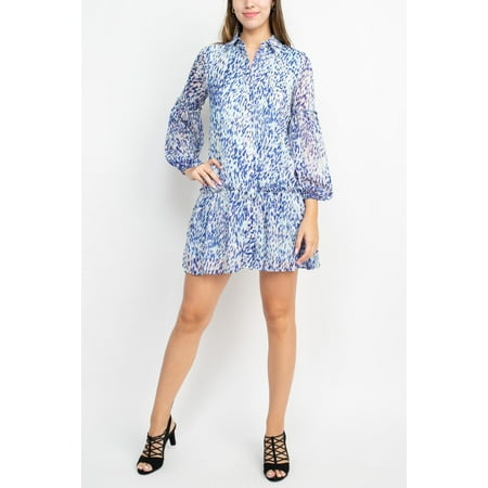 Laundry Collared Neck Bishop Long Sleeves Cuffed Wrists Button Front Ruffle Trim Shirt Dress-PURPLE MULTI / 14